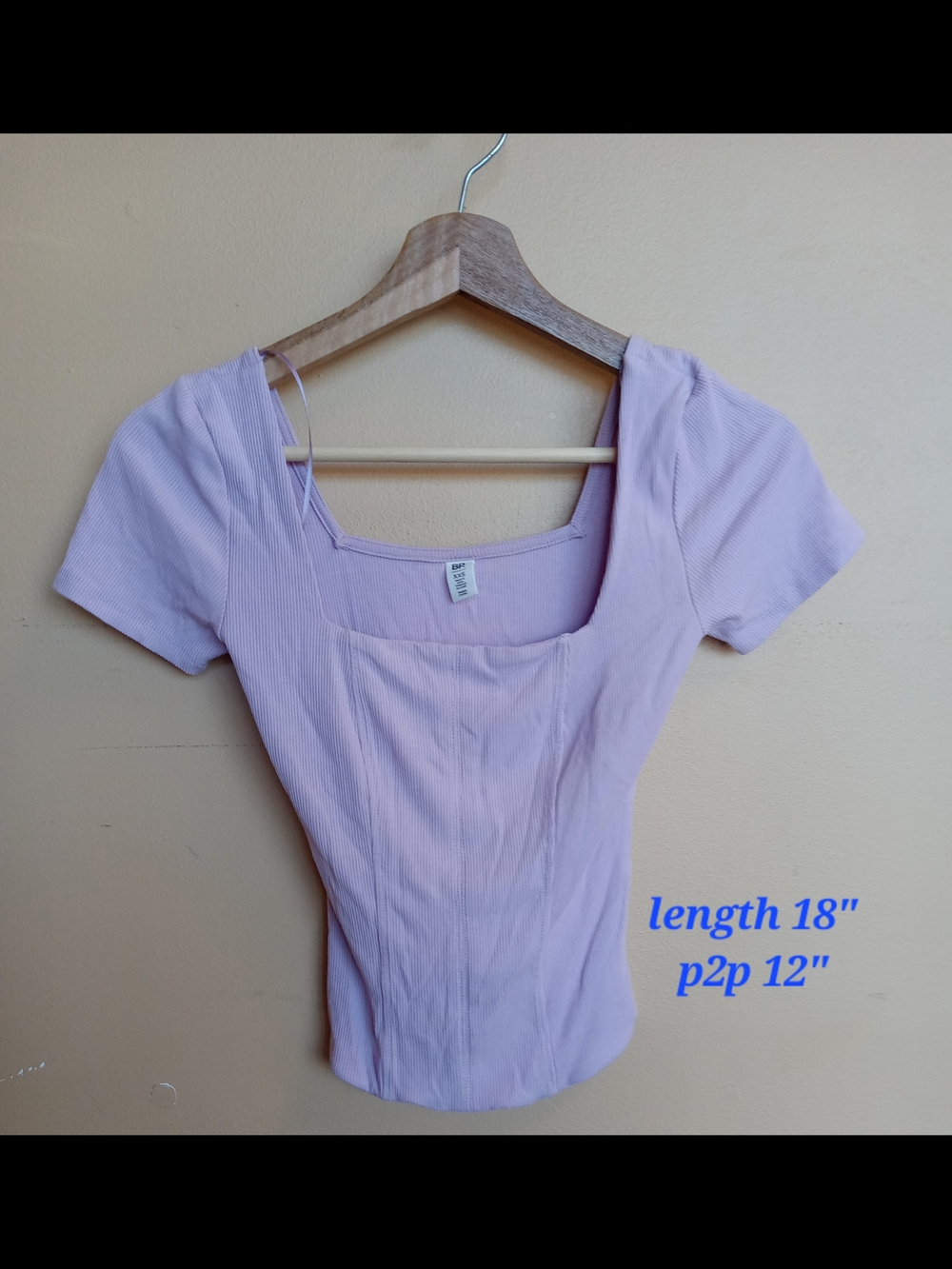 bp Ribbed Square Neck Short Sleeve Top - Light Lavender